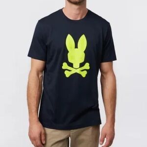 Psycho Bunny Men’s neon yellow & black large logo short sleeve t-shirt